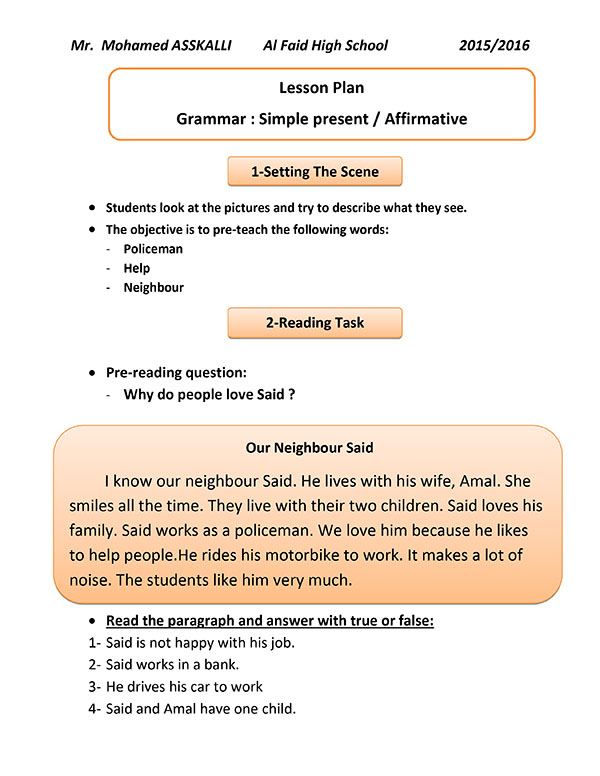 A Demo Lesson Plan For A Communicative Grammar Session Present Tense Common Core