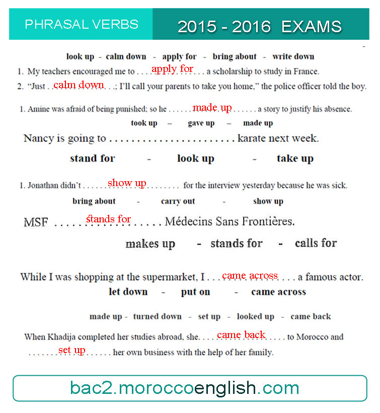 phrasal verbs 2015 16 answers moroccoenglish